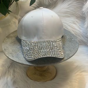 NWT adorable white cotton bling cap. Rhinestone embellishments